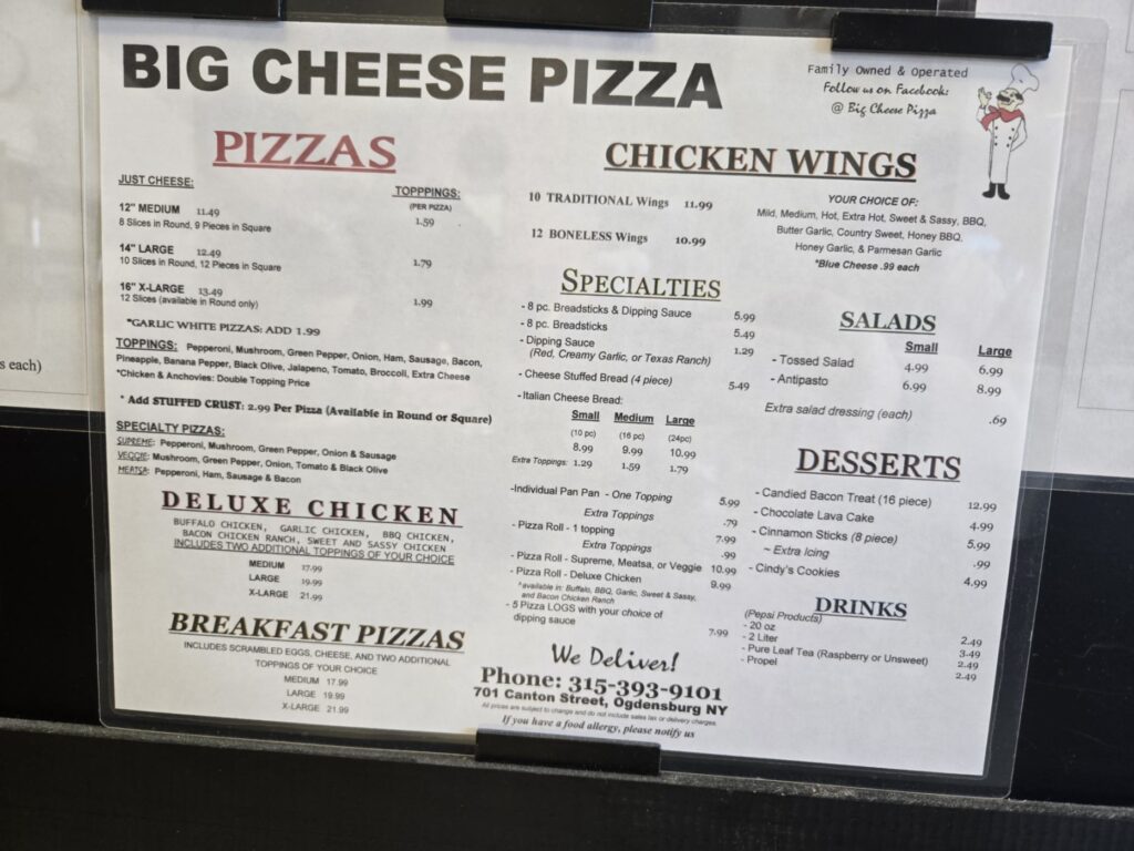 Big Cheese Pizza Menu 2